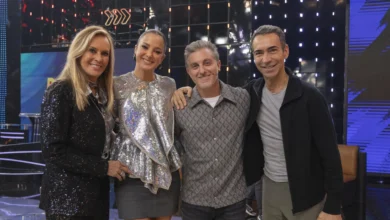 Helo Pinheiro, Ticiane Pinheiro e Cesar Tralli no Domingão com Huck